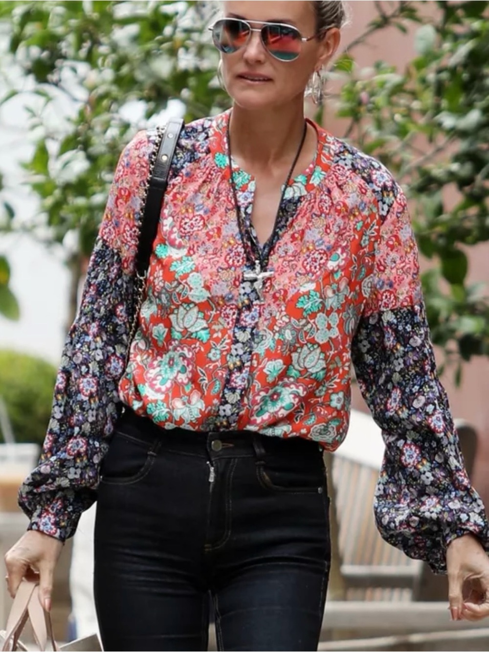 Frame Freesia Multicolor Floral Print Button Down Blouse